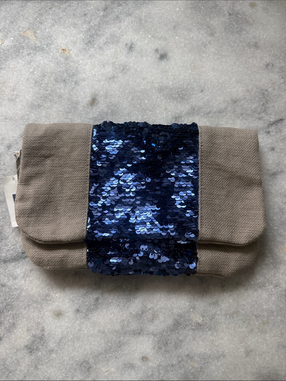 Canvas Clutch with Sequin Blue Band